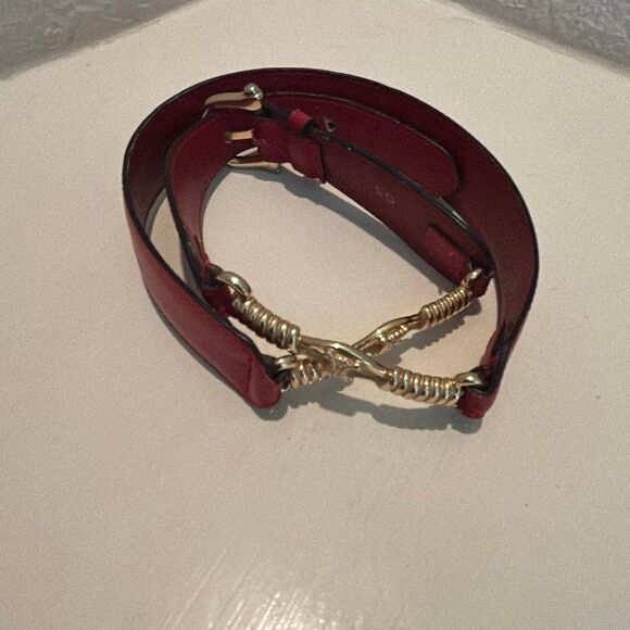 Celine Red Leather Belt Gold Horsebit Hardware Luxury Equestrian Chic Old Money main image 8